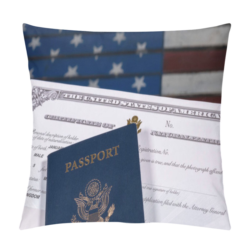 Personality  USA Passport And Naturalization Certificate Over US Flag Pillow Covers