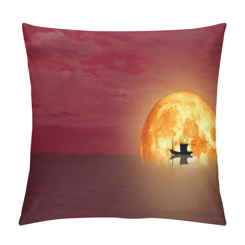 Personality  Full Blood Moon Back Silhouette Boat On Night Sea, Elements Of This Image Furnished By NASA Pillow Covers