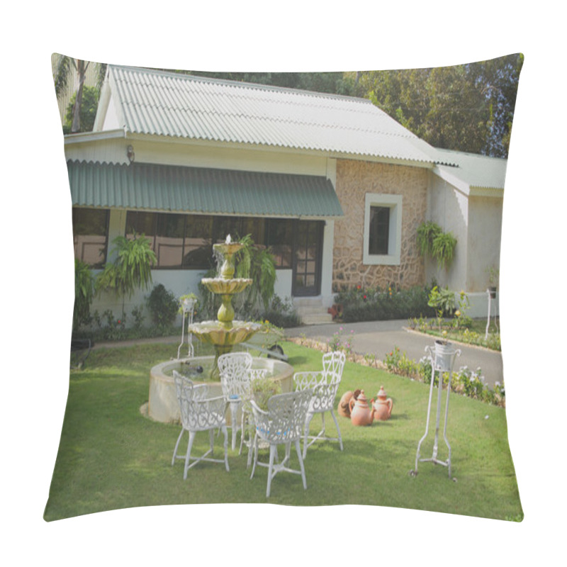 Personality  House And Lawn With Fountain. La-Romana, Dominican Republic Pillow Covers