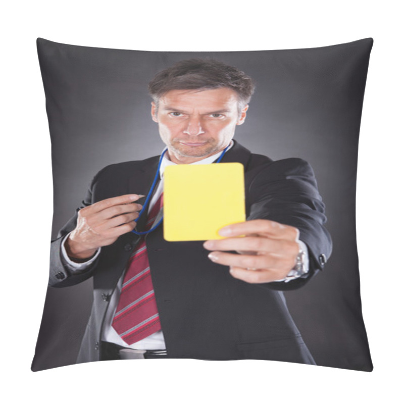 Personality  Businessman Showing Yellow Card Pillow Covers