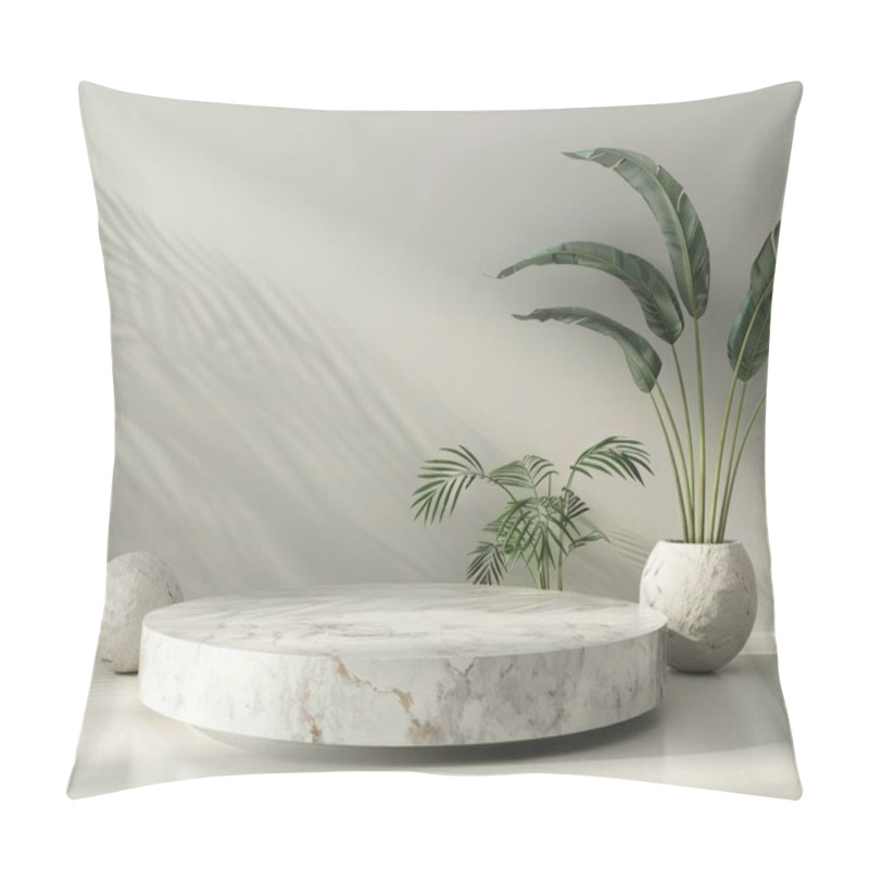 Personality  A Serene Indoor Setting Featuring Marble Decor, Lush Greenery, And Soft Shadows Creating A Tranquil Ambiance. Pillow Covers