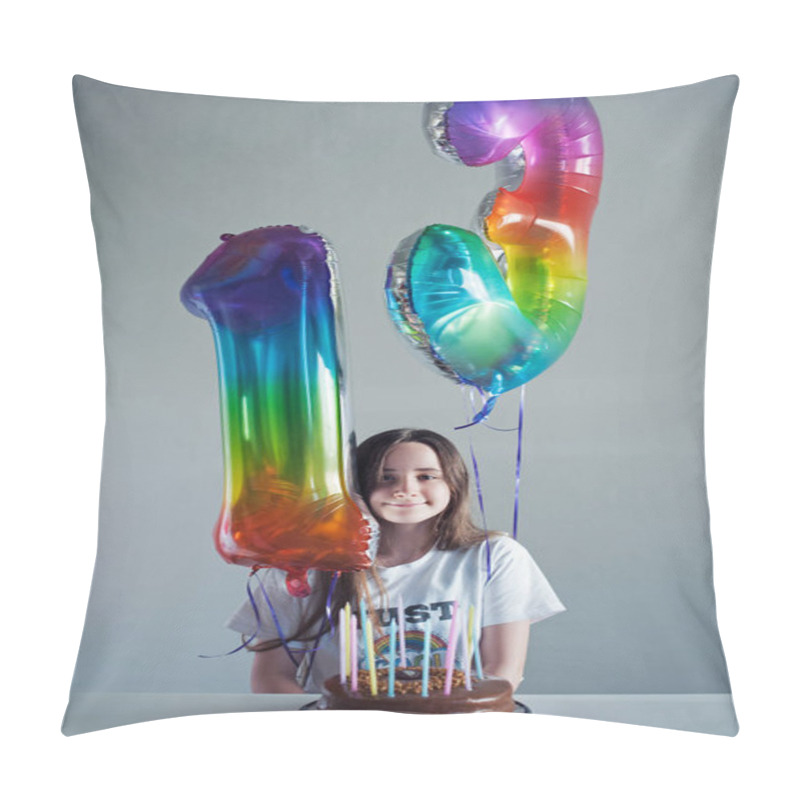 Personality  Cute Teenager With A Happy Birthday Ballons Pillow Covers