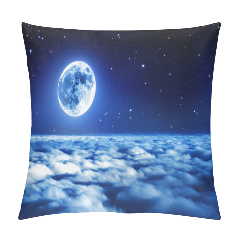 Personality  Bright Full Moon In A Starry Night Sky Above Dreamy Clouds With Soft Glowing Light Pillow Covers