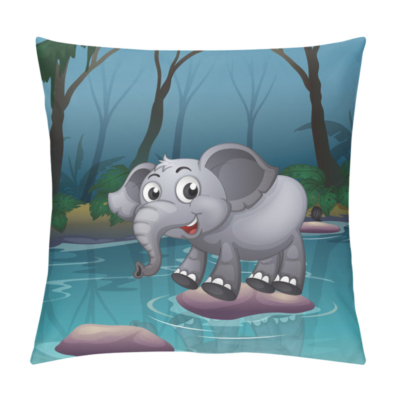 Personality  An Elephant Crossing The River By Means Of The Big Stones Pillow Covers