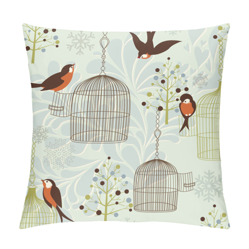 Personality  Bullfinches In A Winter Garden Pillow Covers