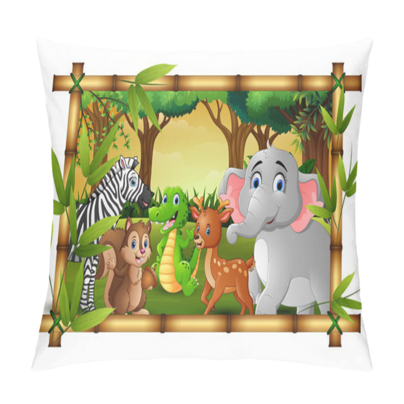 Personality  Vector Illustration Of Happy Animals In Frame Forest Pillow Covers