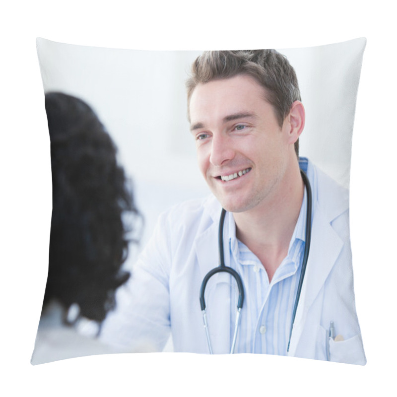 Personality  Portrait Of A Handsome Doctor Talking With His Patient For The A Pillow Covers