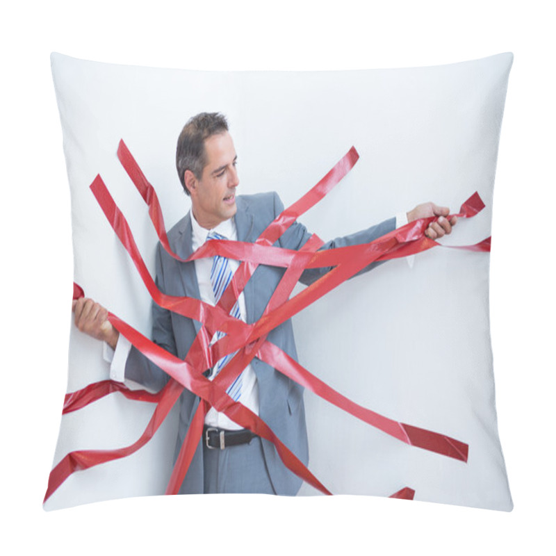 Personality  Businessman Trapped By Red Tape Pillow Covers