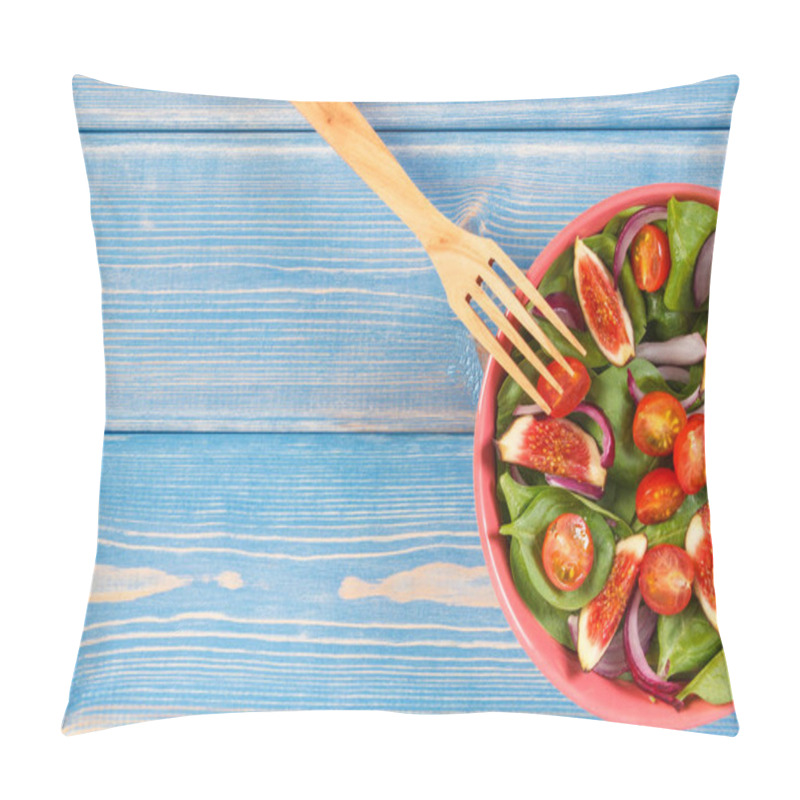 Personality  Fresh Fruit And Vegetable Salad With Wooden Fork, Concept Of Healthy Nutrition Pillow Covers