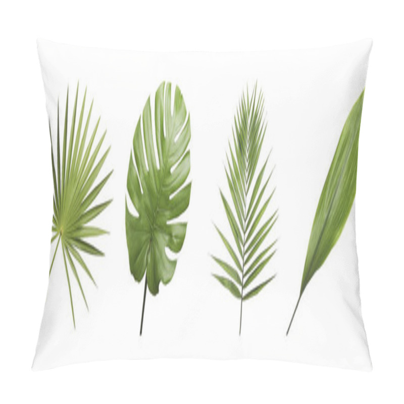 Personality  Set Of Different Fresh Tropical Leaves On White Background. Banner Design Pillow Covers