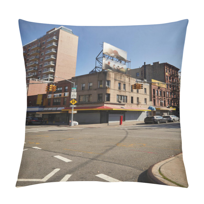 Personality  Crossroad With Traffic Lights On Wide Avenue In Asian Town, New York City Streetscape Pillow Covers