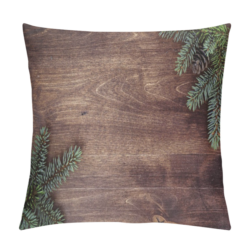 Personality  New Year's Background. Spruce Branches On A Wooden Table. Orname Pillow Covers