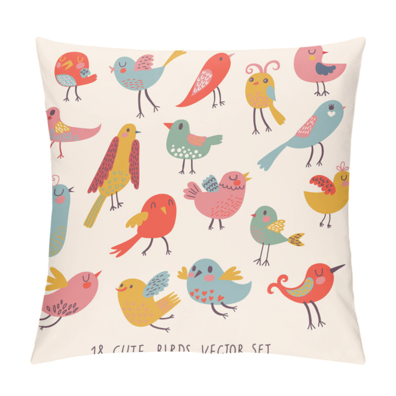 Personality  Cute Birds In Vector. Cartoon Set Pillow Covers