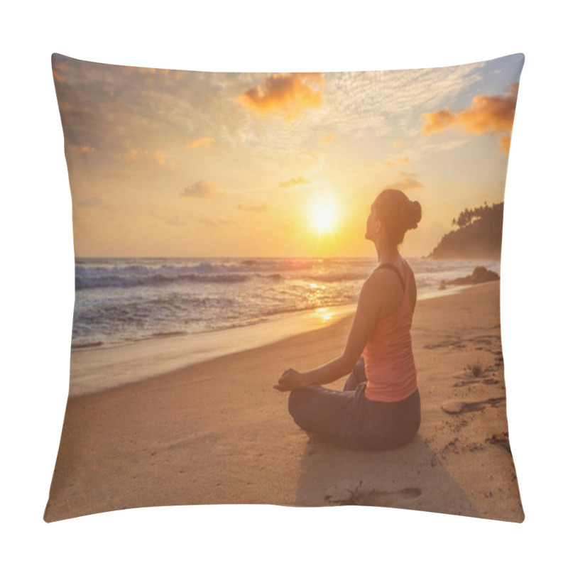 Personality  Woman Doing Yoga Oudoors At Beach - Padmasana Lotus Pose Pillow Covers