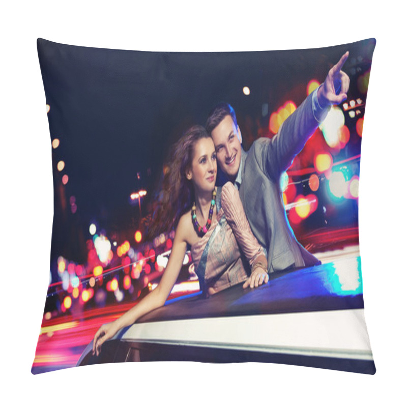 Personality  Elegant Couple Traveling A Limousine At Night Pillow Covers