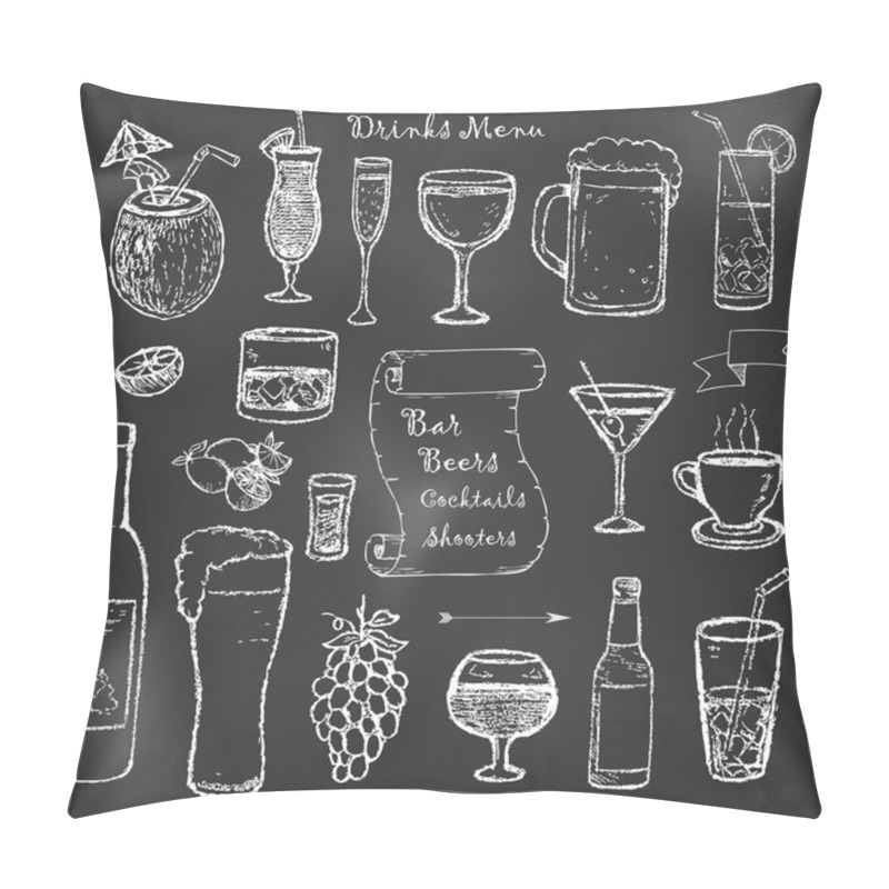 Personality  Alcohol And Drinks Cocktails Menu On Black Board Pillow Covers