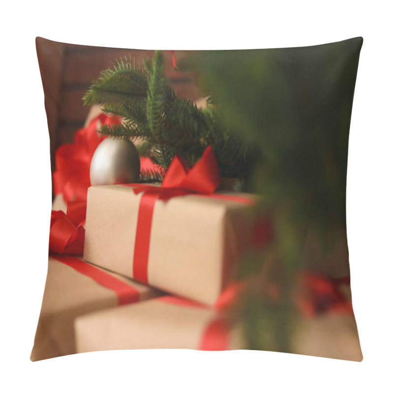 Personality  Beautiful Christmas Tree And Gift Boxes In Room Pillow Covers