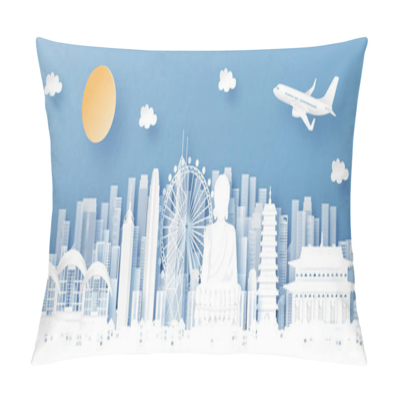 Personality  Panorama View Of Hong Kong, China And City Skyline With World Famous Landmarks In Paper Cut Style Vector Illustration Pillow Covers