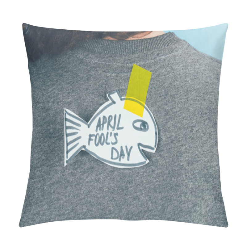 Personality  Back View Of Woman With Hand Drawn Fish On Back, April Fools Day Concept Pillow Covers