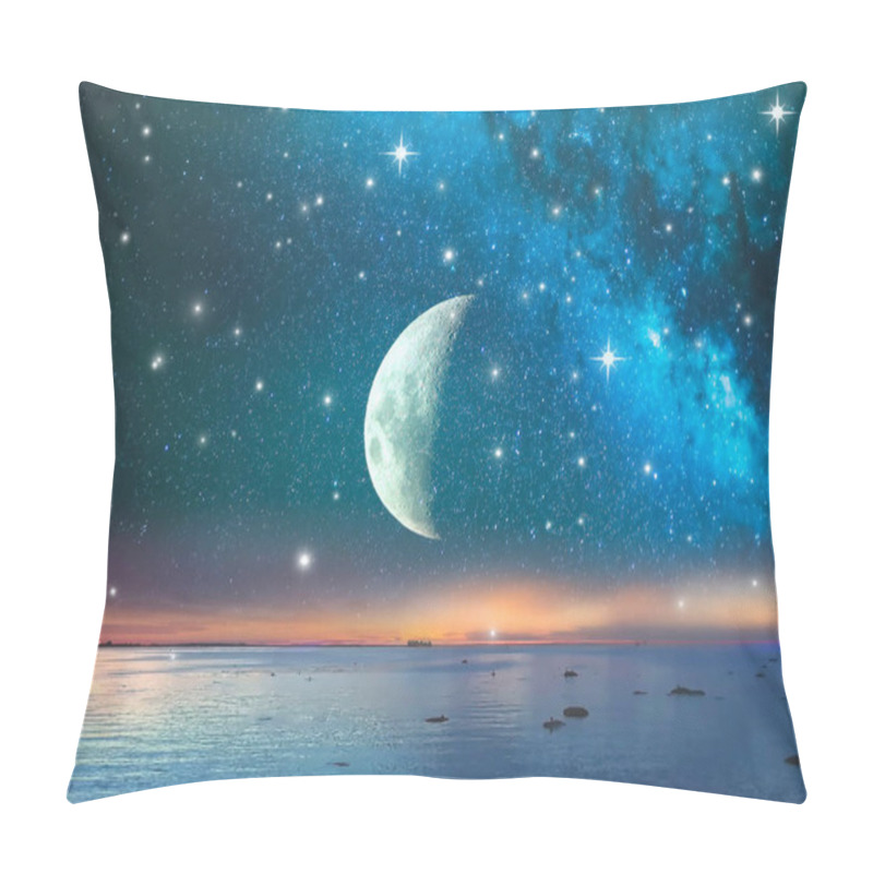 Personality  Tropical Moon  On Starry Night  Sky At Night Blue Dark  Universe Cosmic  Bright Seascape  Background Travel Holiday  Pillow Covers