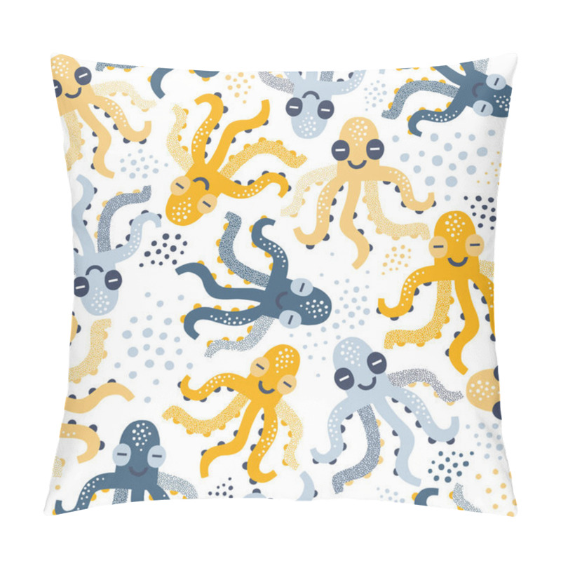 Personality  Cute Cheerful Octopus Vector Seamless Pattern Pillow Covers