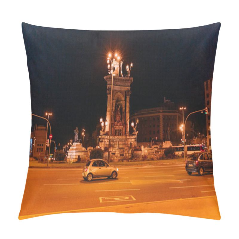 Personality  BARCELONA, SPAIN - DECEMBER 28, 2018: Beautiful Plaza De Espana, The Famous City Square  At Night Pillow Covers