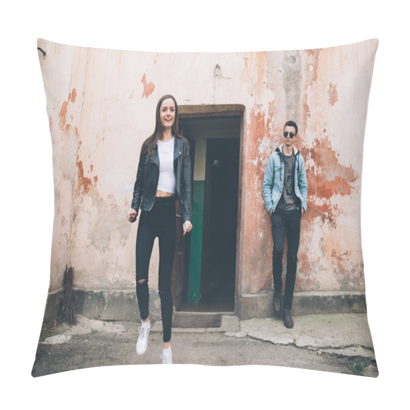 Personality  Young Couple In Streets Pillow Covers