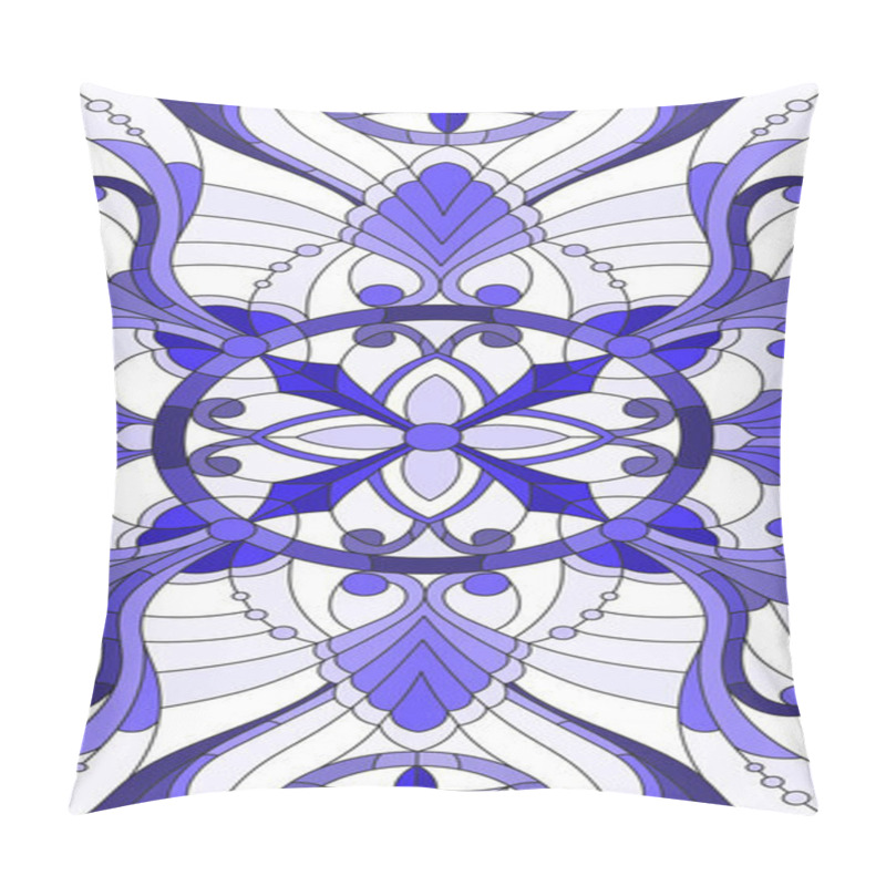 Personality  Illustration In Stained Glass Style With Abstract  Swirls,flowers And Leaves  On A Light Background,vertical Orientation Gamma Blue Pillow Covers