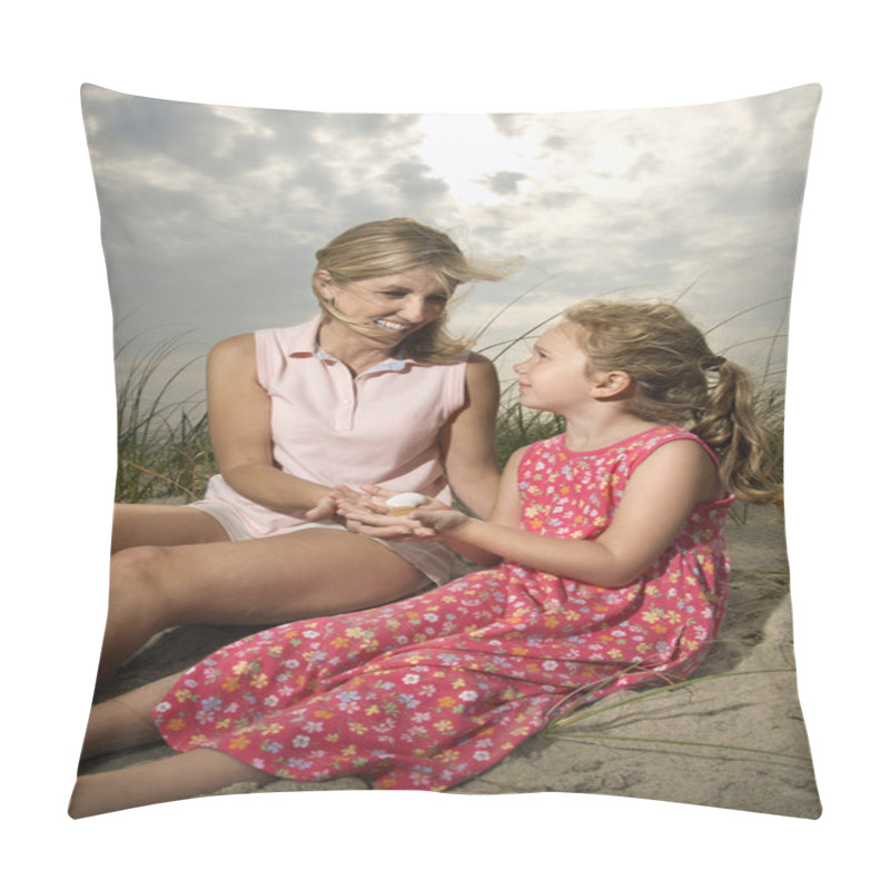 Personality  Mother And Daughter At The Beach Pillow Covers