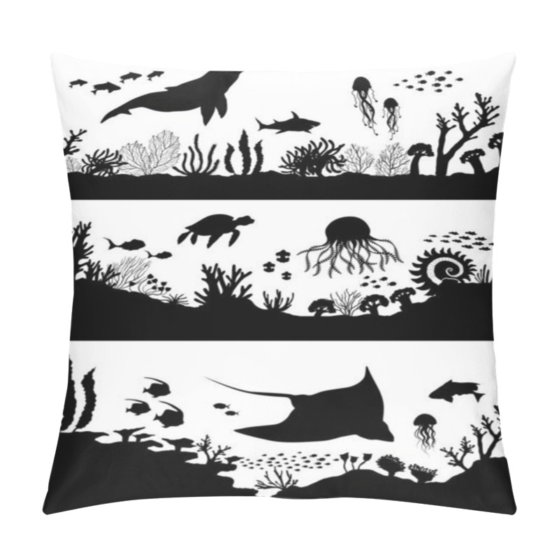 Personality  Silhouette Of Sea Coral Reef, Oceanic Animal Set. Pillow Covers