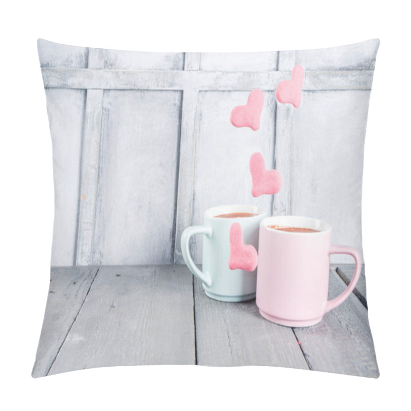 Personality  Two Pastel Cups With Flying Marshmallow Hearts Pillow Covers