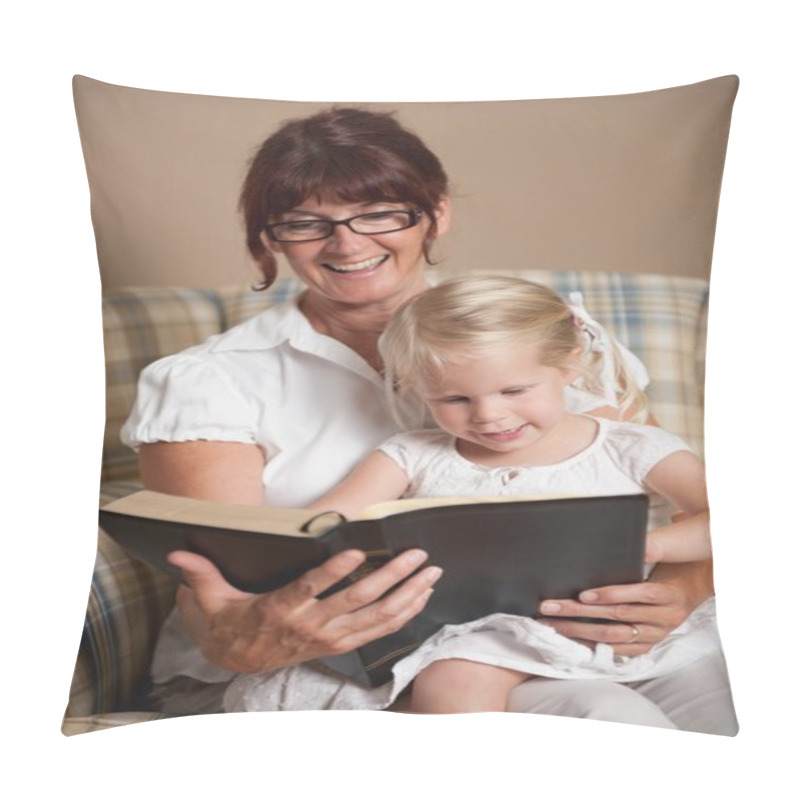 Personality  Grandmother Reading The Bible To Her Granddaughter Pillow Covers