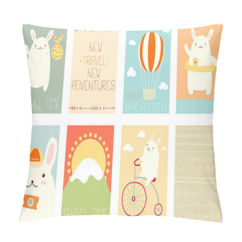 Personality  Set Of Vacation Travel Banners With Cute Rabbit Pillow Covers