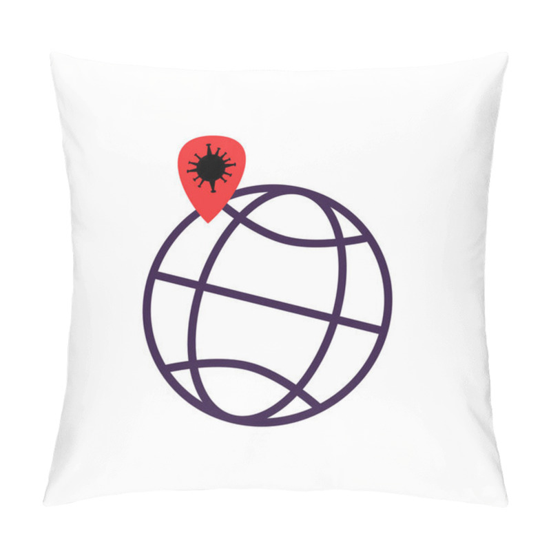 Personality  Red Location Mark With Coronavirus Molecule On Globe Isolated On White Pillow Covers