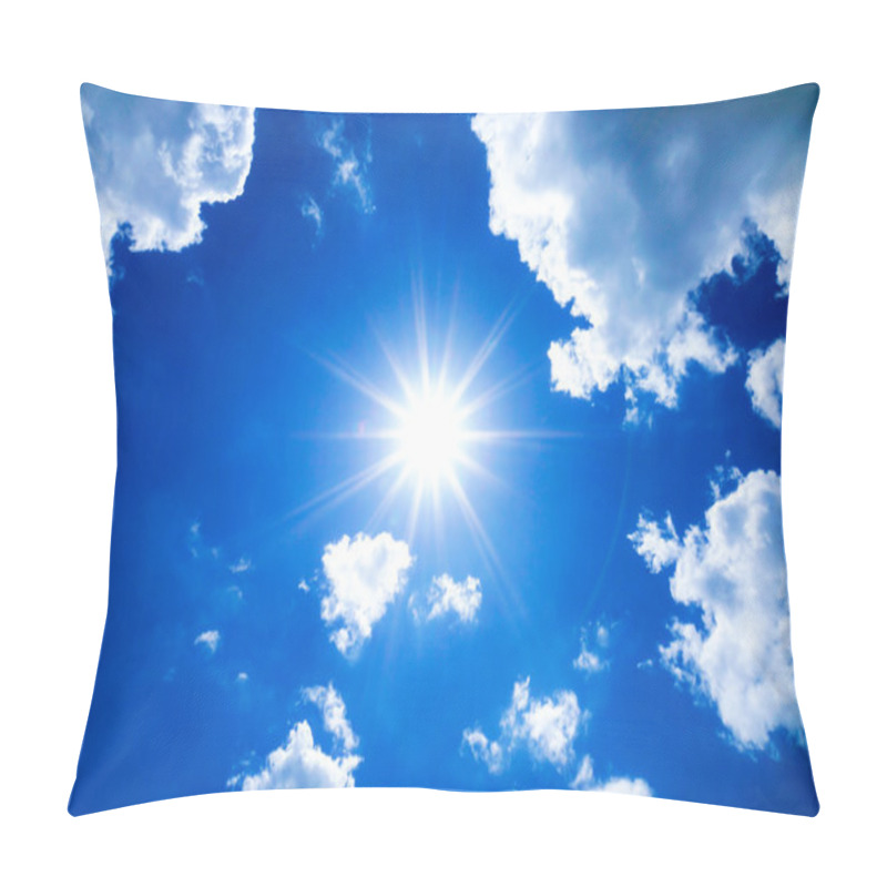 Personality  Blue Sky With Clouds And Sun. Pillow Covers