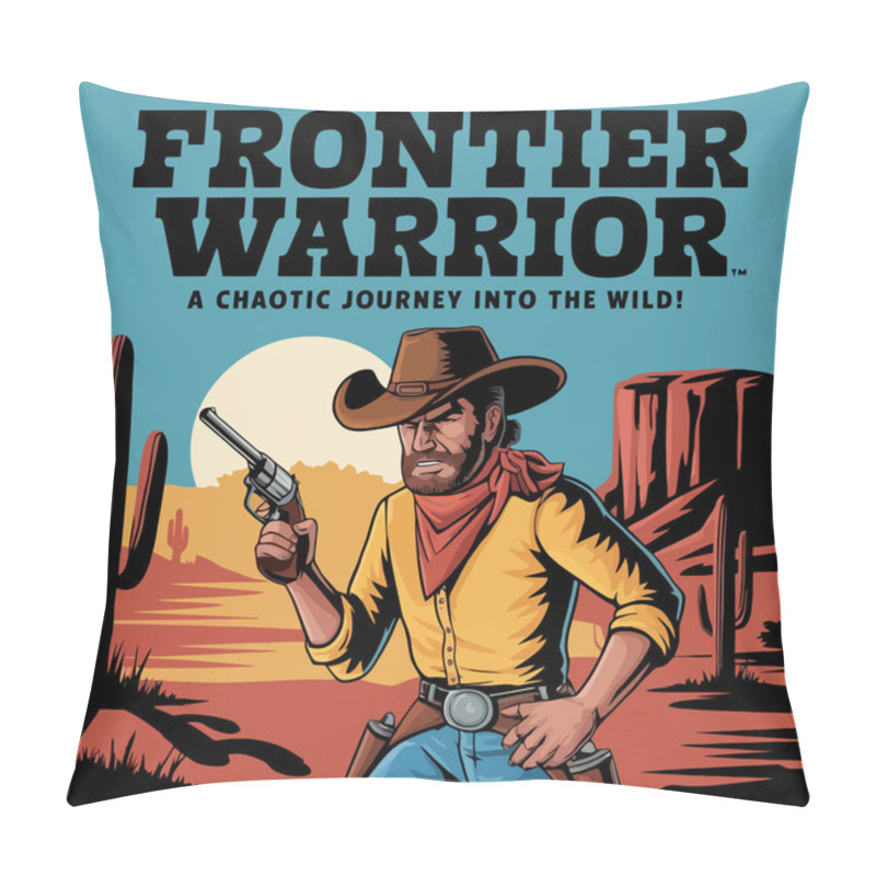 Personality  Frontier Warrior Logo With Cowboy And Desert Background Pillow Covers