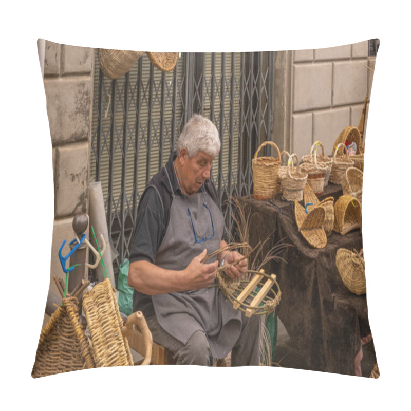 Personality  A Male Basket Weaver At A Craft Market In A Hilltop Town In Italy Pillow Covers