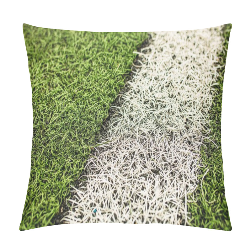 Personality  Green Artificial Grass Soccer Field. The White Line On A Green Football Field Background. Pillow Covers