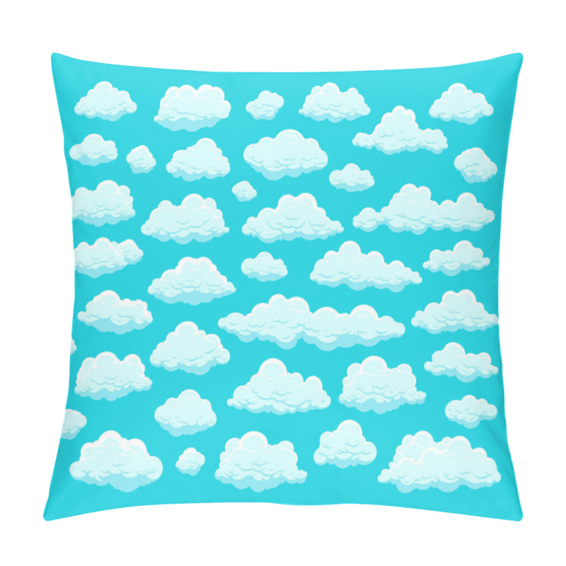 Personality  Cartoon Clouds Isolated On Blue Background. Cumulus And Fluffy Eddy In The Blue Sky. Hand-drawn Sketch. Cloudscape 2d Vector Illustrations. Pillow Covers