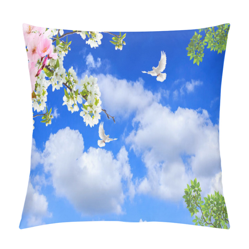 Personality  3d Flower , Butterfly Sky And Flower Home Brick Wall Background Pillow Covers