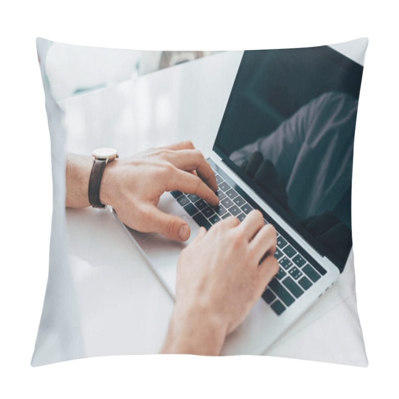 Personality  Partial View Of Man In Wristwatch Typing On Laptop Keyboard Pillow Covers