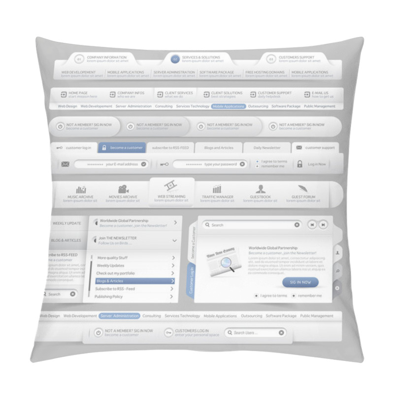 Personality  Web Site Design Menu Navigation Elements With Icons Set:Navigation Menu Bars Pillow Covers