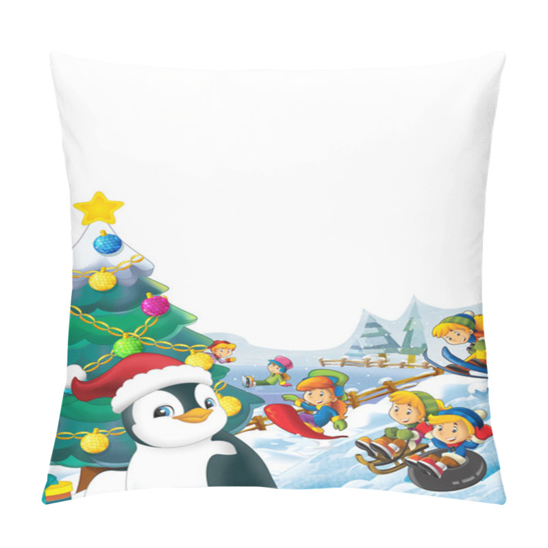 Personality  Christmas Scene With Happy Kids And Christmas Tree Pillow Covers