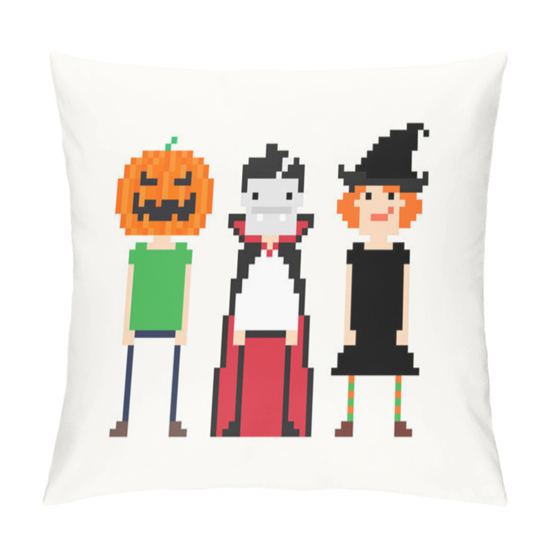 Personality  Pixel Art Characters In Halloween Outfit Pillow Covers