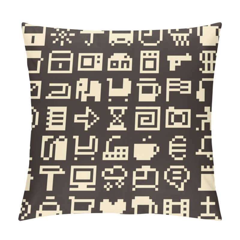 Personality  Set Of Pixel Objects. Seamless Background Pillow Covers