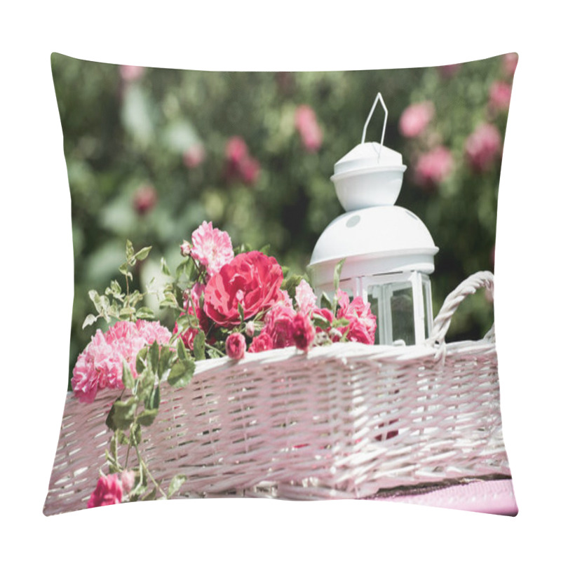 Personality  Basket With Roses On A Garden Table Pillow Covers