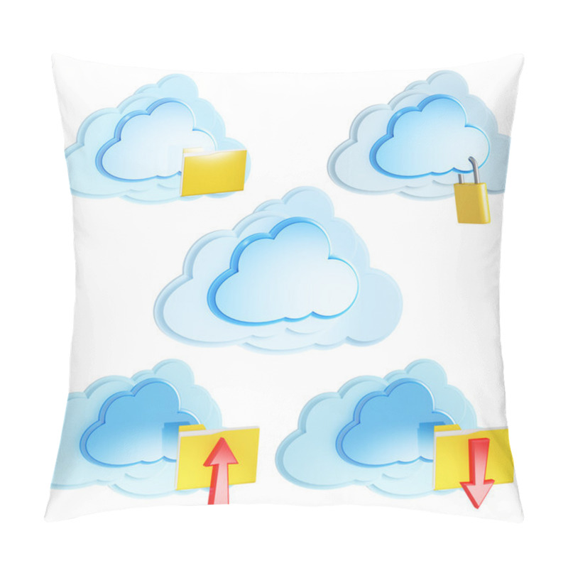 Personality  Set Of 3d Cloud Computing Icon With Folders And Arrows Pillow Covers