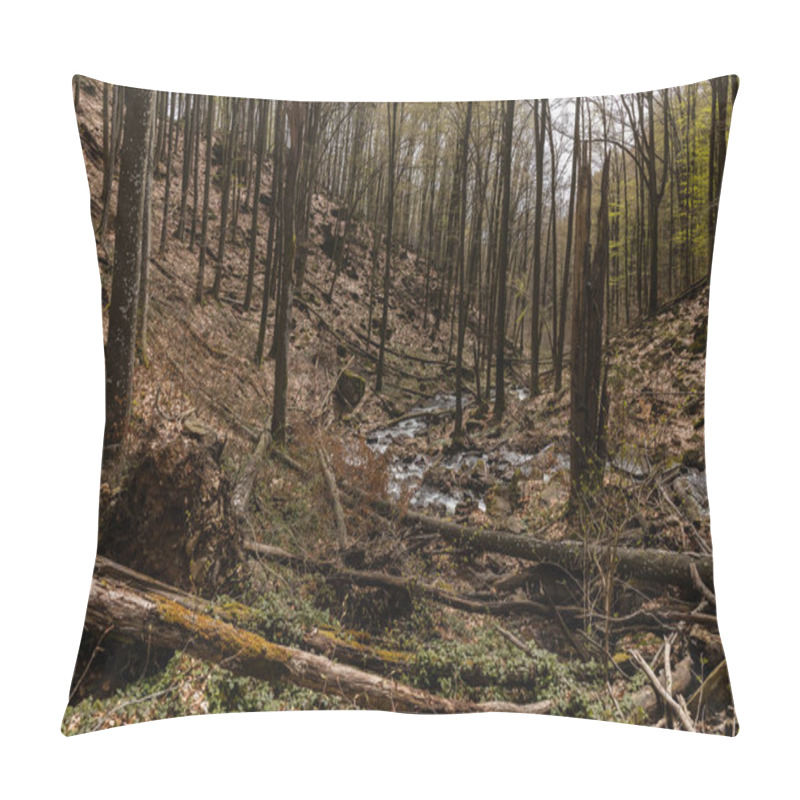 Personality  Wooden Logs Near Creek In Mountains  Pillow Covers