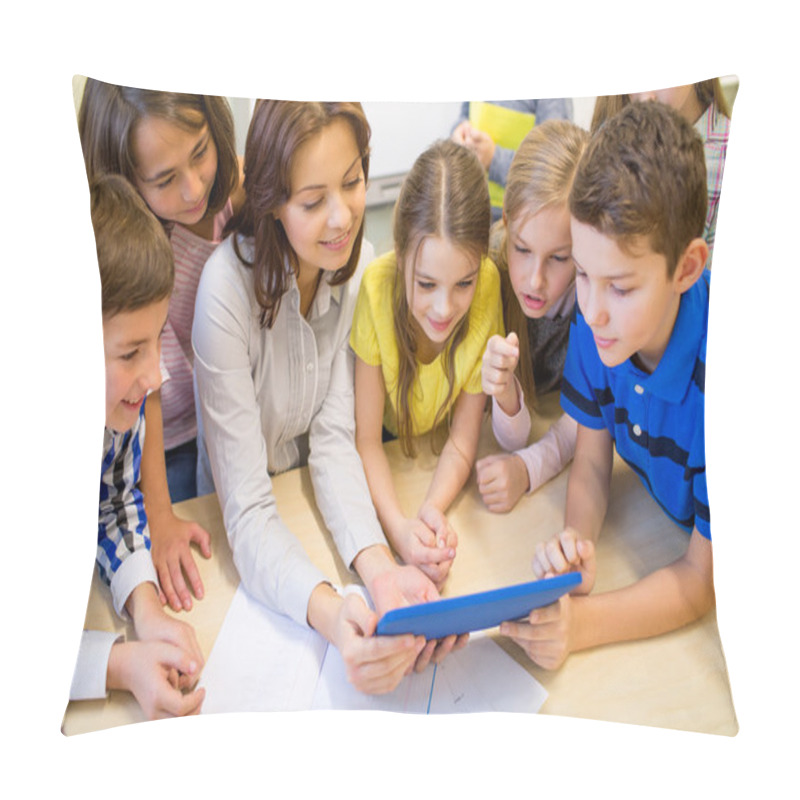 Personality  Group Of Kids With Teacher And Tablet Pc At School Pillow Covers