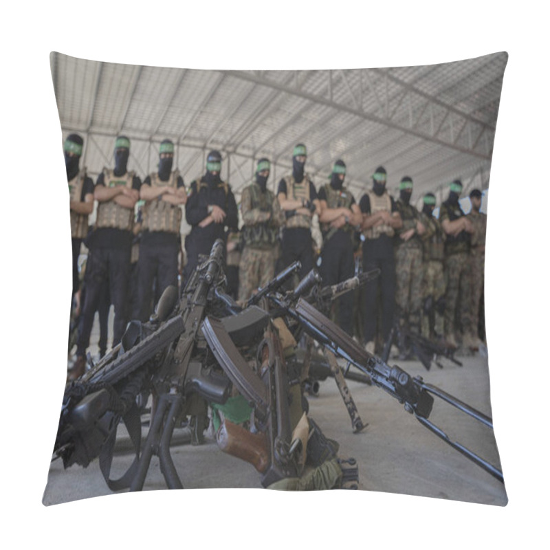 Personality  Hamas Holds Military Parade To Remember Israel's 2014 Offensive. July 20, 2022, Gaza  Strip, Palestine: Brigadiers From Al-Qassam, The Military Wing Of The Islamic Resistance Movement Hamas Pillow Covers